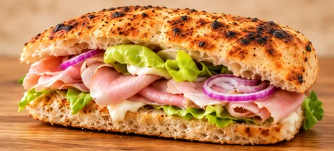 Kanapka Cotto: szynka cotto, mozzarella, sałata masłowa, czerwona cebula, majonez